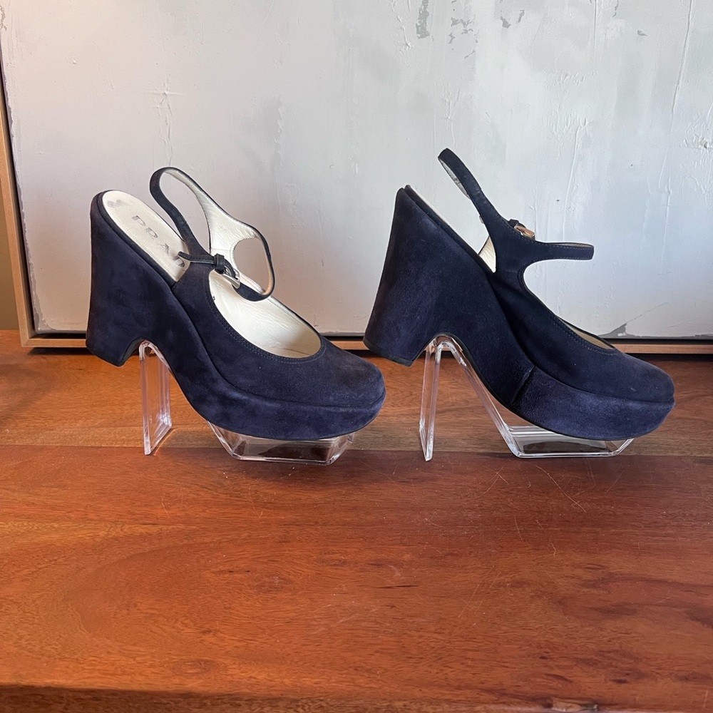 Prada Blue Platform Wedges